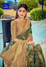 Thumbnail for Exclusive Collection Wedding Green Golden Collection Banarasi Silk Saree With Rich Pallu