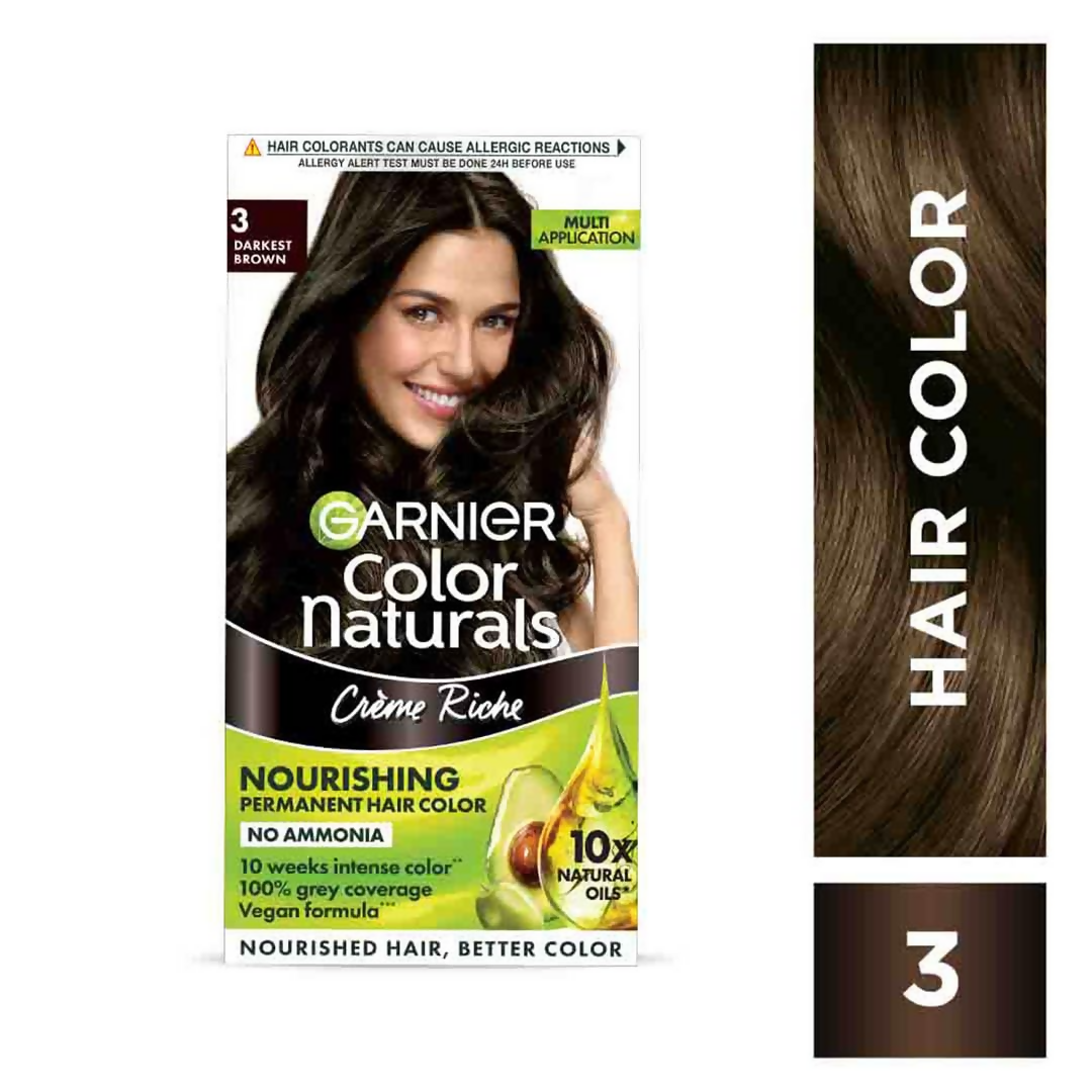 Garnier Color Naturals Creme Riche Hair Color - Shade 3 Darkest Brown - Distacart