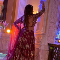 Thumbnail for Aastha Fashion Women's Magenta Faux Georgette Sequins With Jari And Thread Embroidery Work Lehenga Choli