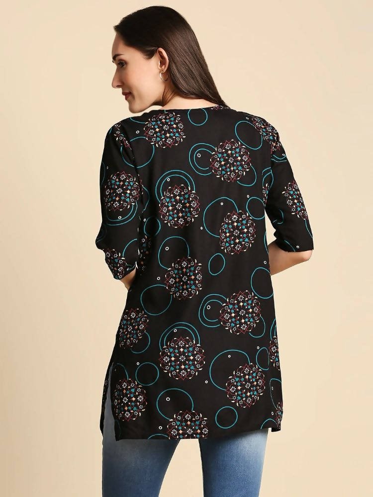 Anubhutee Black & Blue Printed Straight Kurti - Distacart