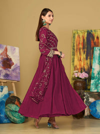 Thumbnail for Jyoti Fashion Women's Rani Pink Georgette Embroidered Anarkali Kurta Pant Set With Dupatta
