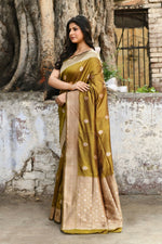 Thumbnail for Joban Fashion Olive Green Pure Katan Pure Handloom Banarasi Silk Saree
