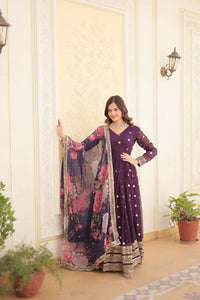 Thumbnail for Aastha Fashion Women's Purple Faux Georgette Embroidery Zari Sequins-work Gown with Dupatta