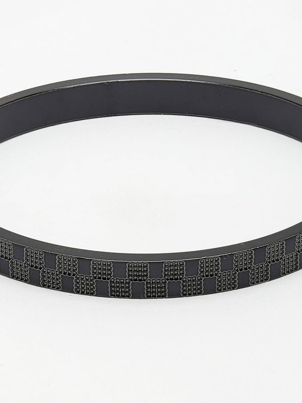NVR Men's Black Rhodium-Plated Stainless Steel Kada Bracelet - Distacart