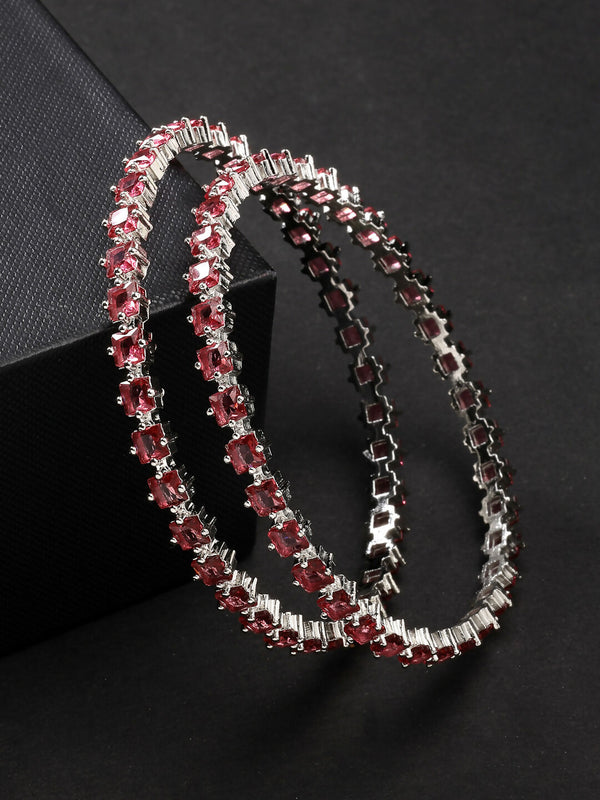 NVR Women's Set of 2 Pink CZ Stone-Studded Handcrafted Bangles - Distacart