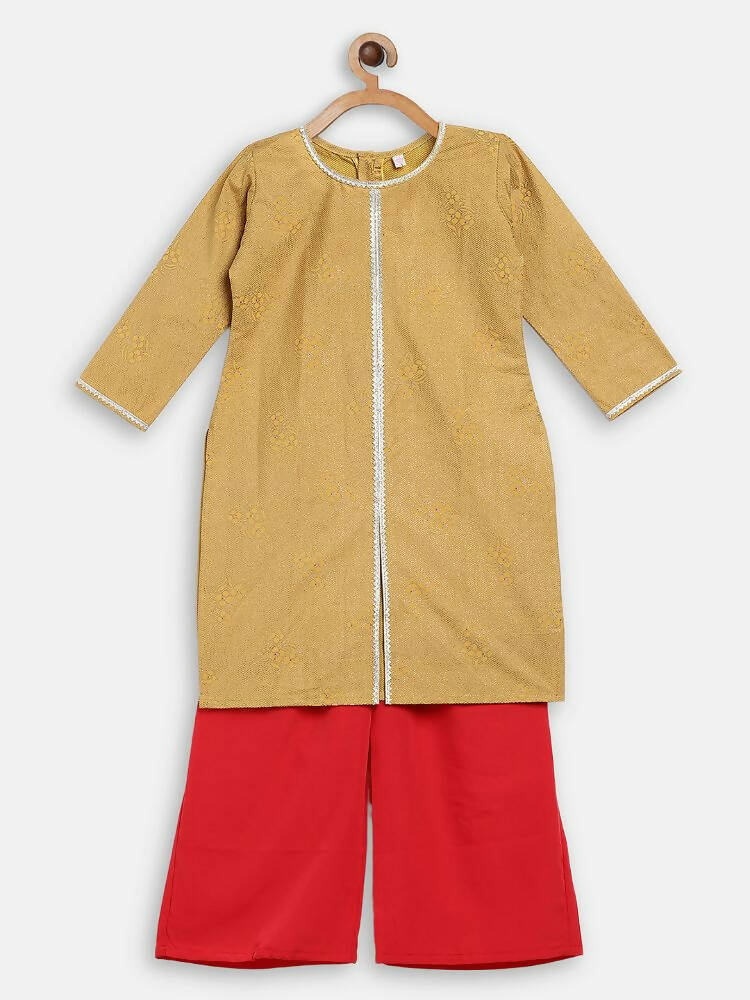 Ahalyaa Mustard Crepe Straight Kids Kurta Palazzo Set For Girls - Distacart