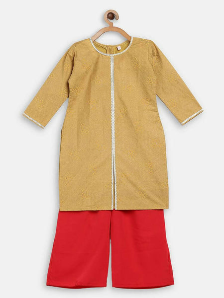 Ahalyaa Mustard Crepe Straight Kids Kurta Palazzo Set For Girls - Distacart