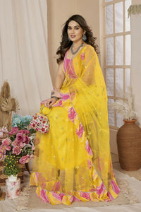 Thumbnail for Partywear Designer Yellow Net Fancy Saree - Dyuti