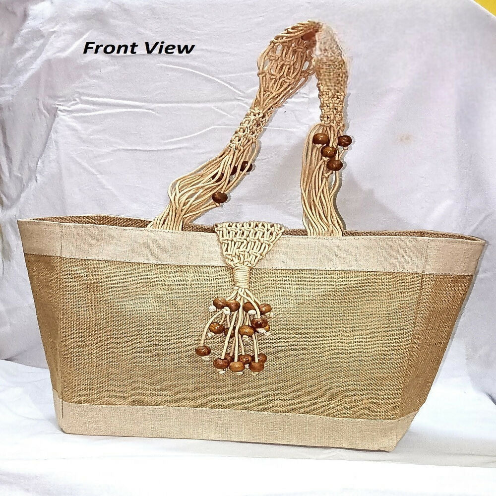 Jute Ladies Fashion Bag with Wooden Beads - Distacart