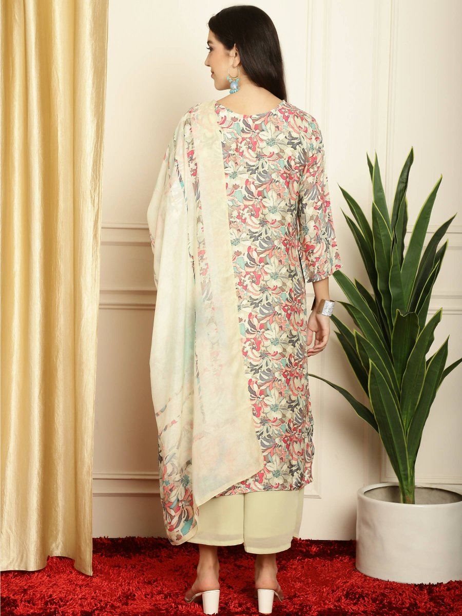 Aastha Fashion Women's Multicolor Muslin Digital Printed with Embroidered Lace work Kurta with Trouser & Dupatta - Distacart