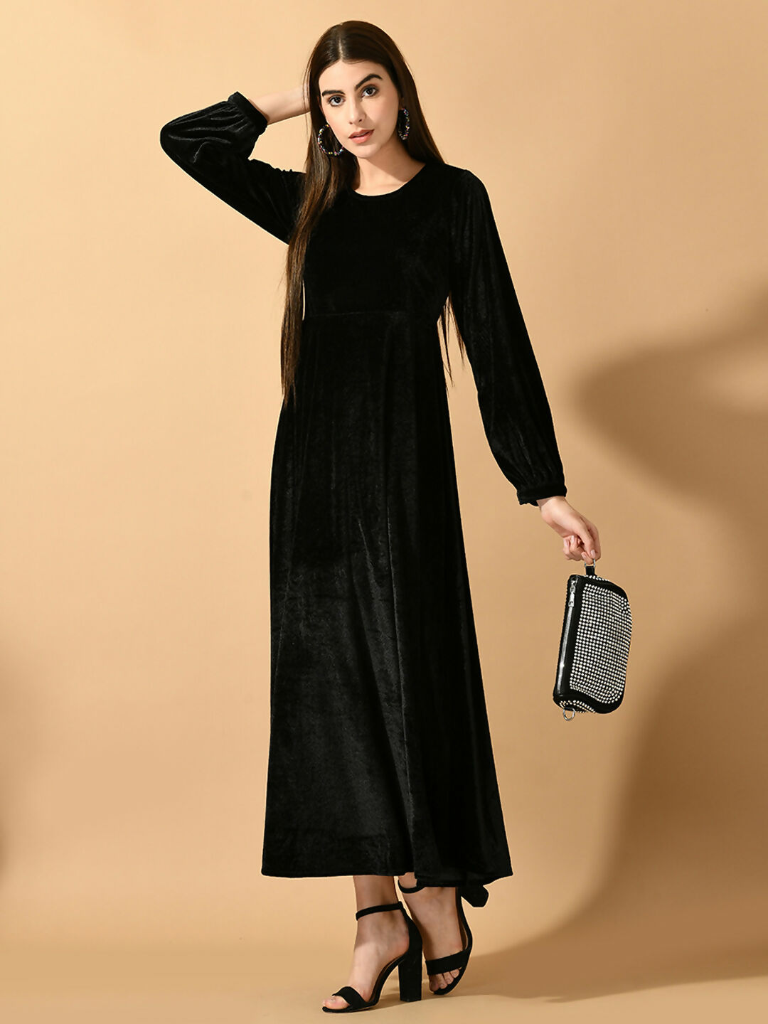 Myshka Women's Black Fit and Flare Party Dress - Distacart