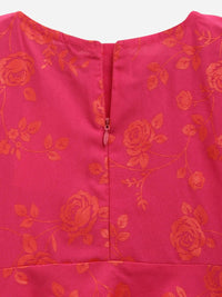 Thumbnail for Ahalyaa Dark Pink Crepe Khari Print kids Dress Attached Jacket For Girls - Distacart