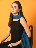 Thumbnail for Myshka Women's Black Solid Anarkali Party Kurta Set With Dupatta - Distacart