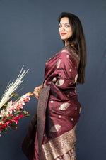 Thumbnail for Jyoti Fashion Women's Brown Paithani Silk Zari Woven Saree with Blouse - Distacart