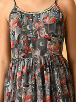 Thumbnail for Myshka Women's Grey Fit and Flare Party Dress - Distacart