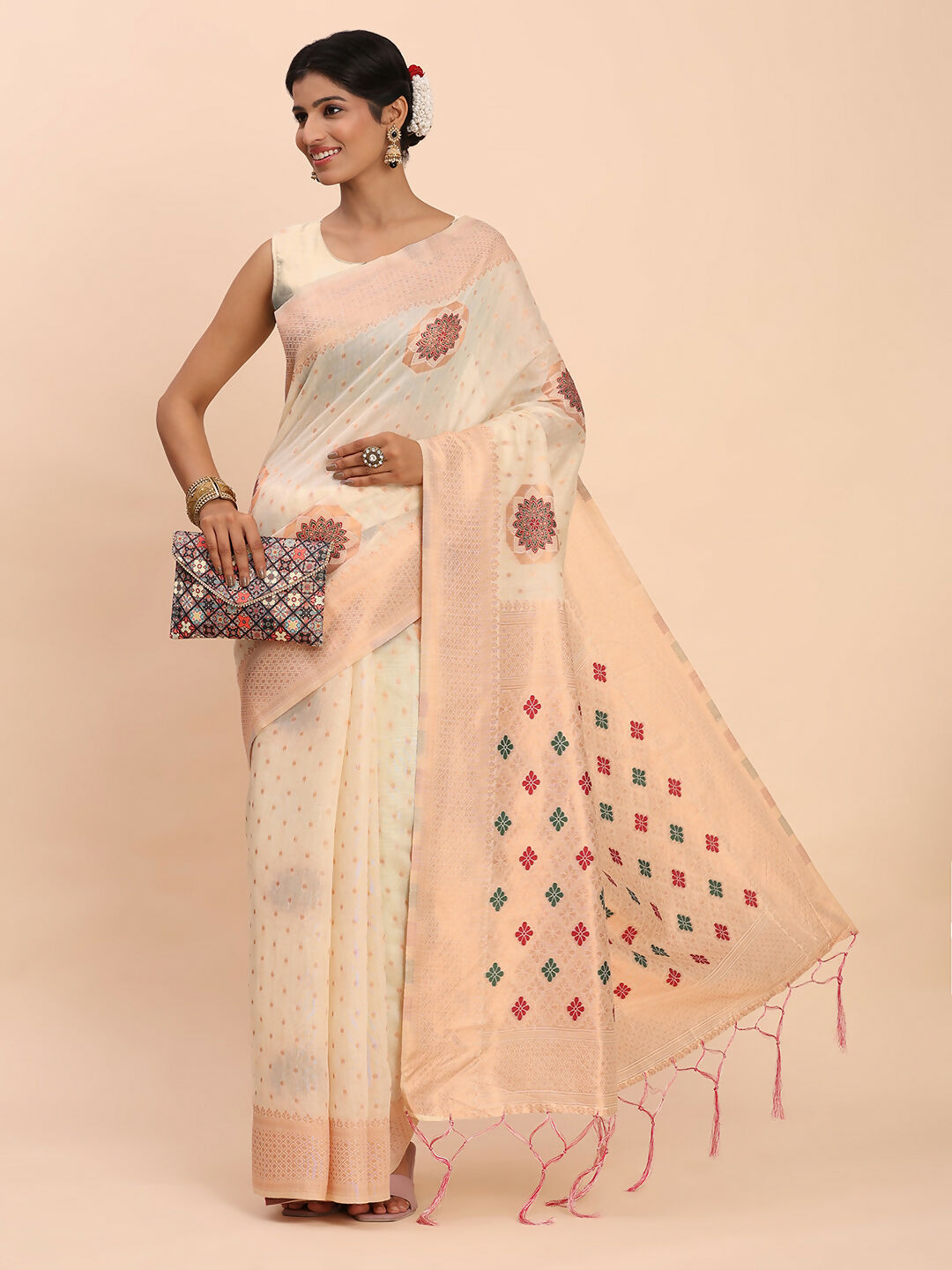 Astita Linen Cotton Off White Saree