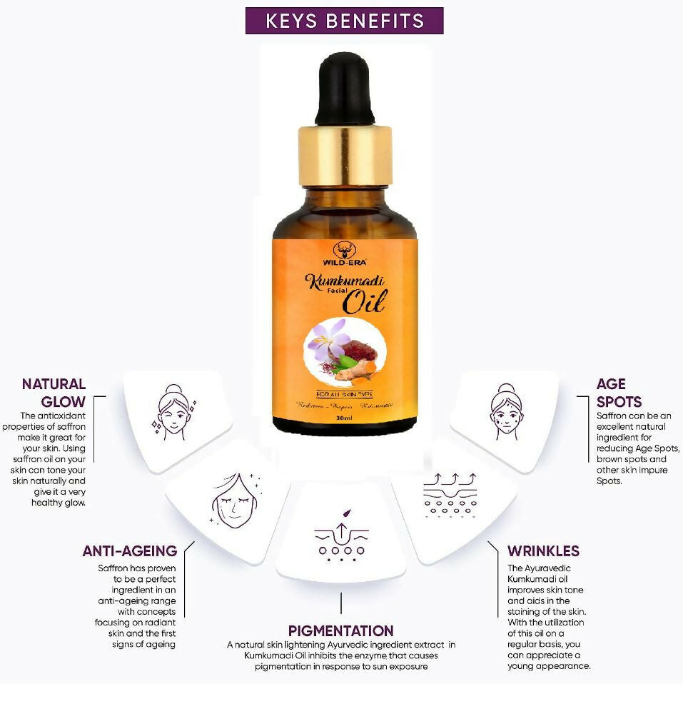 Wildera Kumkumadi Facial Oil For Glowing, Skin Nourishment - Distacart