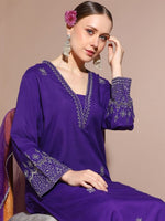 Thumbnail for Anouk Floral Embroidered Regular Thread Work Straight Kurta with Palazzos & Dupatta - Distacart