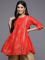 Thumbnail for Ahalyaa Womens Red Colour Chanderi Printed Tunic - Distacart