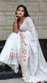 Thumbnail for Exclusive Collection White Pure Cotton Handloom Embroidered Saree
