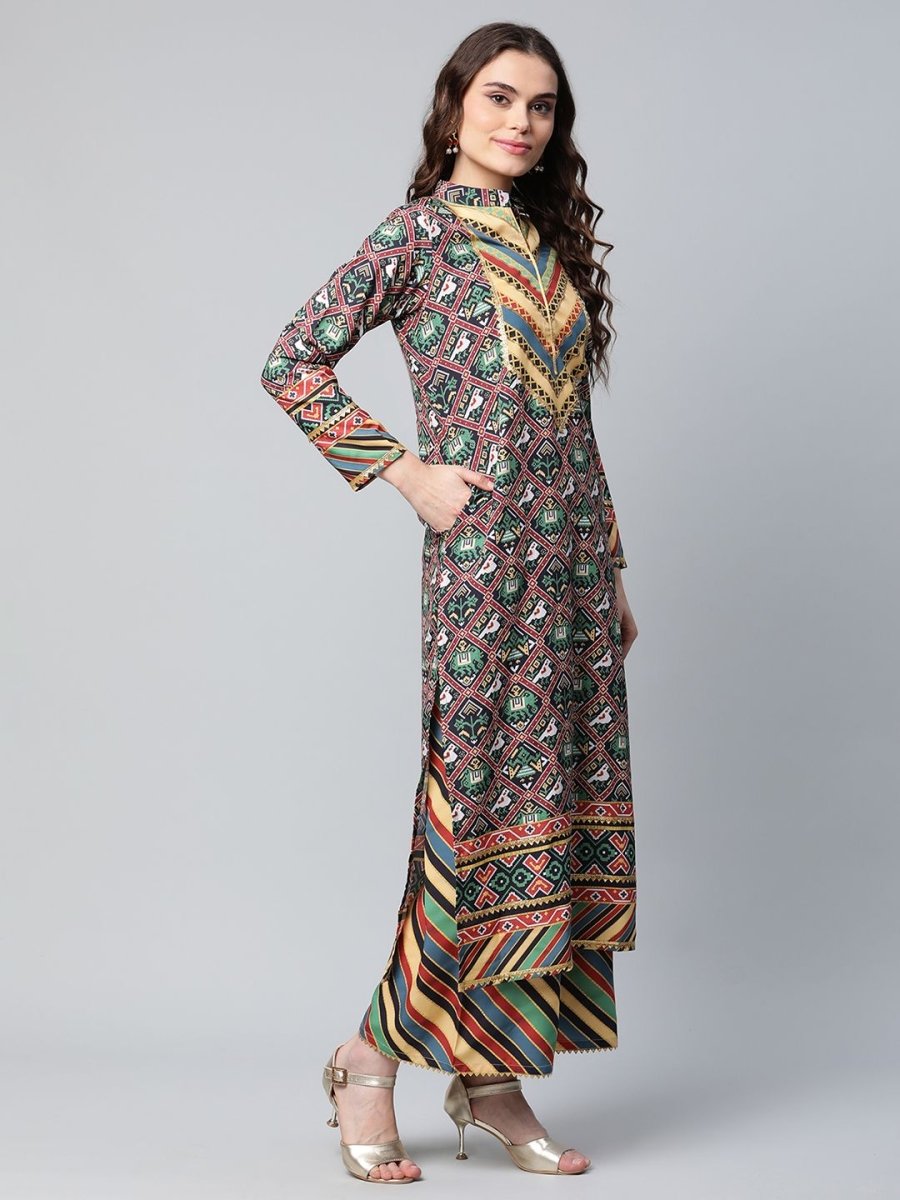 Ahalyaa Women's Multi Colour Crepe Digital Patola Printed Kurta Palazzo Set With Dupatta - Distacart