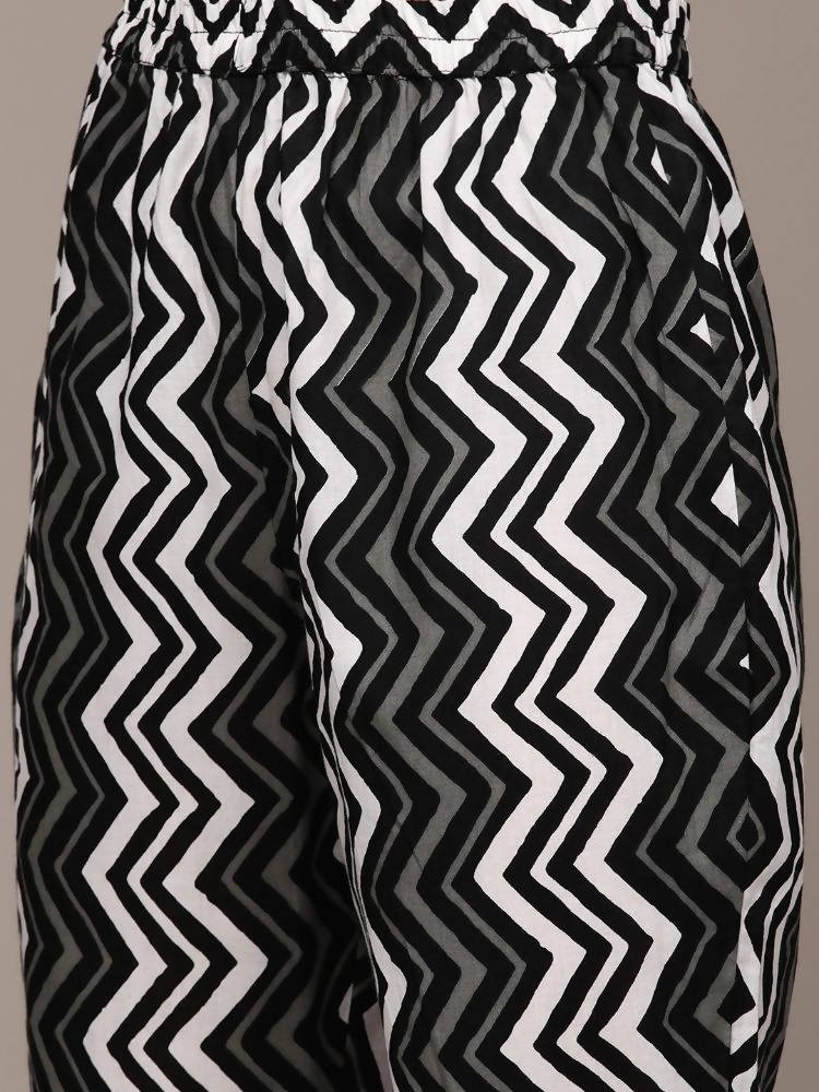Anubhutee Black Printed Pure Cotton Kurta with Trousers & With Dupatta - Distacart