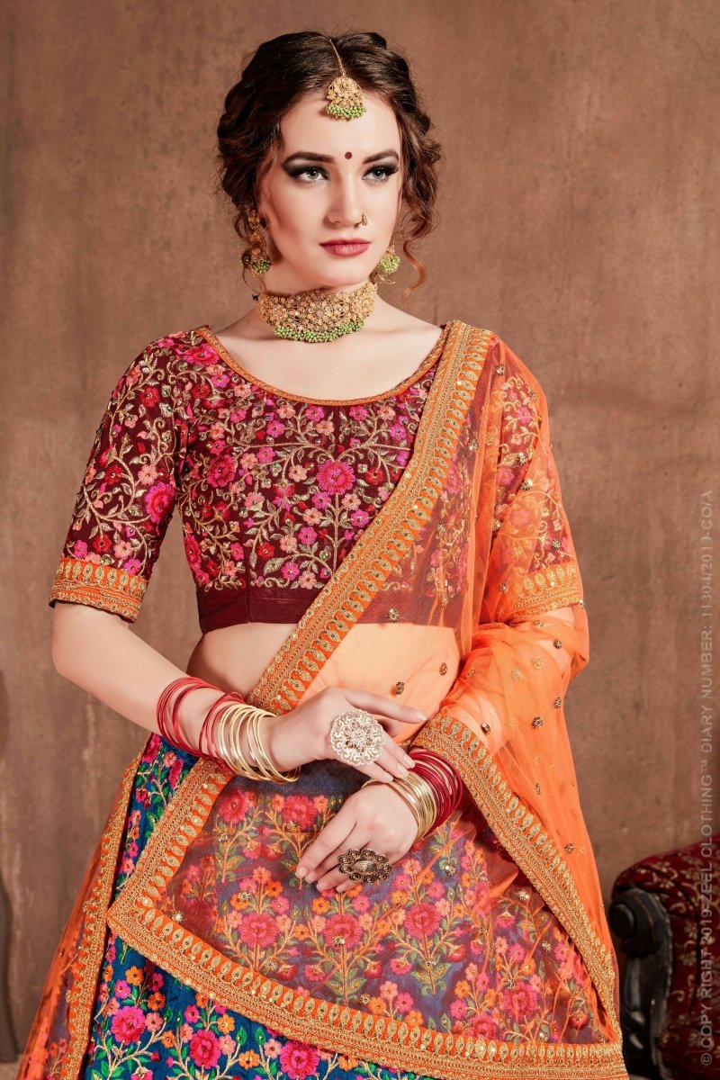 Aastha Fashion Women's Intricate Navy Blue Colored Bridal Wear Embroidered Lehenga Choli - Distacart