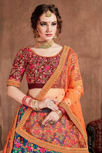 Thumbnail for Aastha Fashion Women's Intricate Navy Blue Colored Bridal Wear Embroidered Lehenga Choli - Distacart