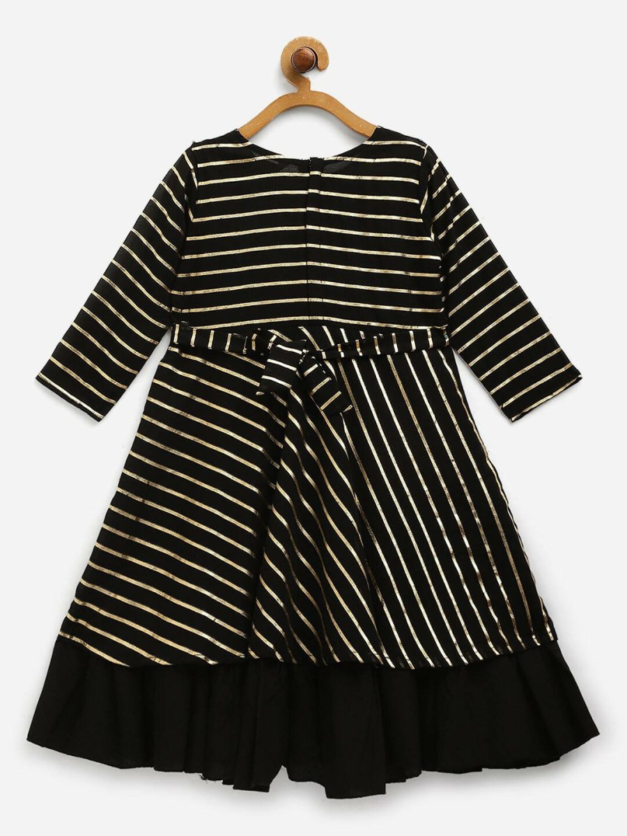 Ahalyaa Black Georgette Gold Print Kids Kurta For Girls - Distacart