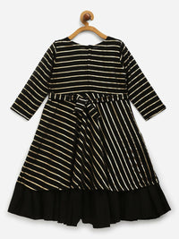 Thumbnail for Ahalyaa Black Georgette Gold Print Kids Kurta For Girls - Distacart