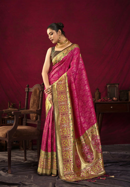 Vishnu Weaves Women's Pink Paithani Silk Saree with Blouse - Distacart