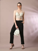 Thumbnail for Myshka Women'sBlack Solid Party Straight Trousers - Distacart