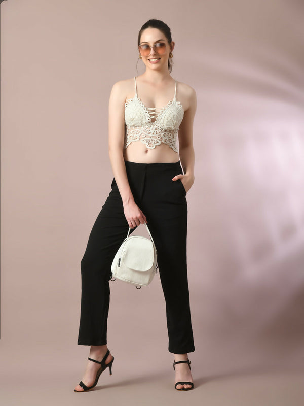 Myshka Women'sBlack Solid Party Straight Trousers - Distacart