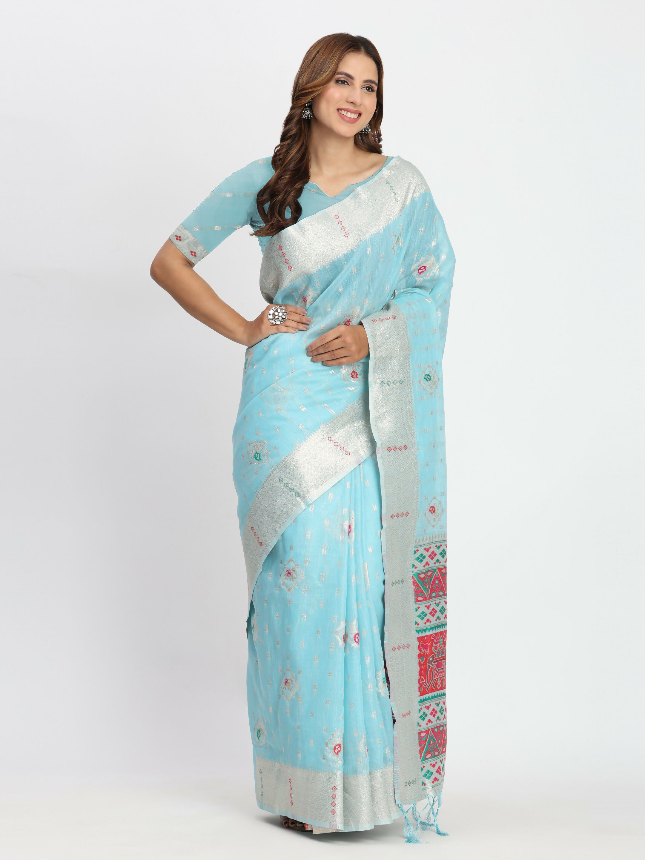 Astita Linen Cotton Sky Blue Saree