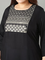 Thumbnail for Sztori Plus Size Floral Yoke Design Sequinned Straight Kurta - Distacart