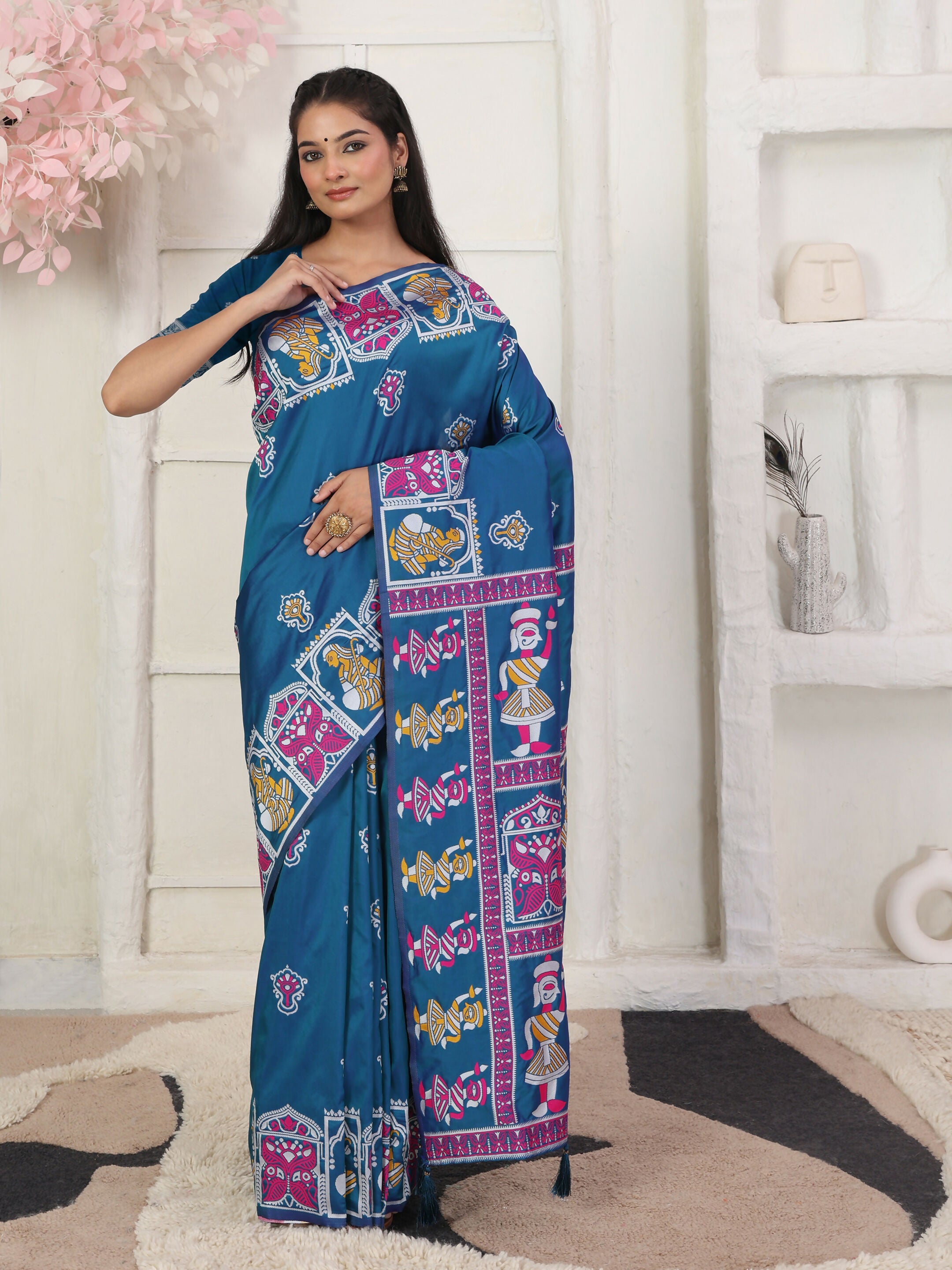 Astita Silk Blend Teal Blue Saree