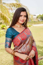 Thumbnail for Vastranavya Boutique Collection Kanjivaram Soft Silk Saree With Unstitched Blouse - Light Orange - Distacart