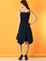 Thumbnail for Myshka Women's Navy Blue Solid Party Dress - Distacart