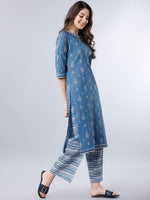 Thumbnail for Vishudh Ethnic Motifs Printed Mandarin Collar Cotton Straight Kurta - Distacart