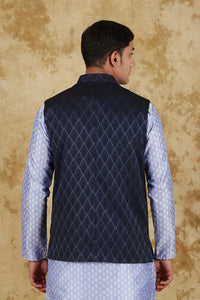 Thumbnail for Bluesaanchi Men's Jacquard Prussian Blue Waistcoat