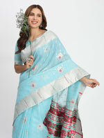 Thumbnail for Astita Linen Cotton Sky Blue Saree
