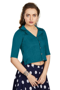 Thumbnail for Aastha Fashion Women's Women's Teal Art Silk Button Readymade Blouse - Distacart
