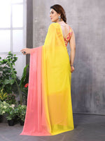Thumbnail for Partywear Designer Yellow & Pink Georgette Fancy Saree - Satrangi - Distacart