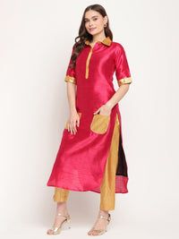 Thumbnail for Ahalyaa Women's Dark Pink Poly Silk Kurta Trouser Set