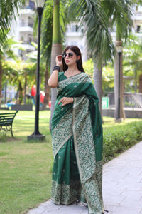 Thumbnail for Aastha Fashion Green Woven Handloom Raw Silk Saree with Blouse - Distacart