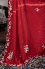 Thumbnail for Morchari Red Crepe Hand Embroidery Saree And Stitched Blouse