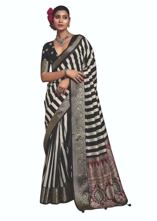 Joban Fashion Multicolor Art Silk With Fine Viscose Border Ajrak Full Body Print With Soft Finish Saree