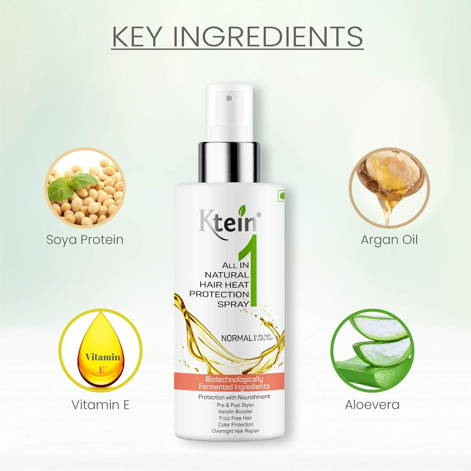 Ktein All in 1 Natural Hair Heat Protection Spray with Fermented Argan Oil - Distacart