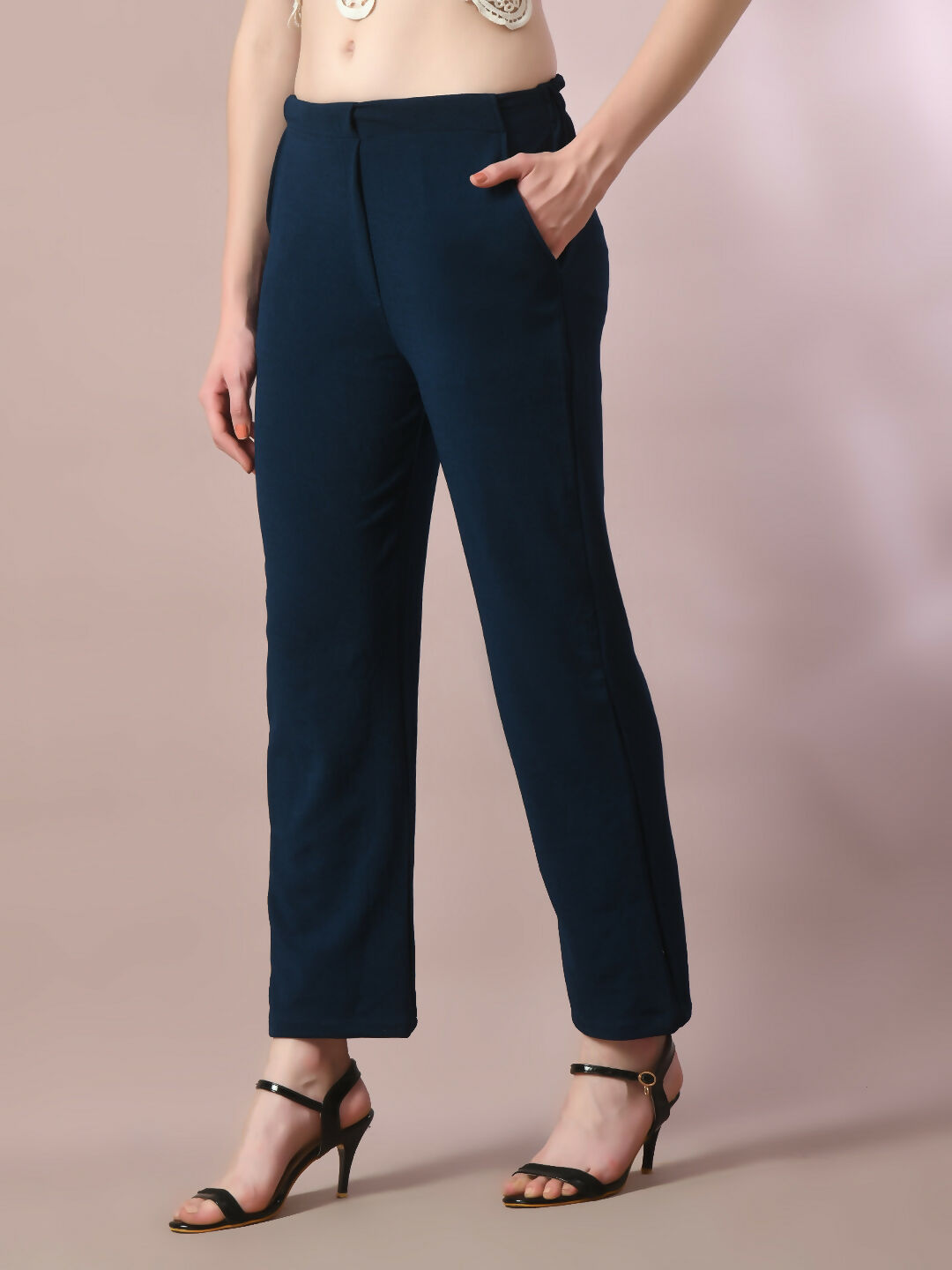 Myshka Women'sNavy Blue Solid Party straight Trousers - Distacart