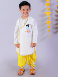 Thumbnail for Lil Drama Janmashtami White Boys Cotton Kurta and Yellow Dhoti Ethnic Set